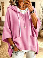 Relaxed Waffle-knit Hooded Pullover – Front Patch Pockets