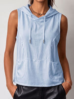 Women's Solid Color Sleeveless Casual Loose Hooded Top