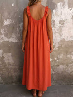 Women's Solid Color Square-neck Sleeveless Casual Loose Cotton-linen Dress