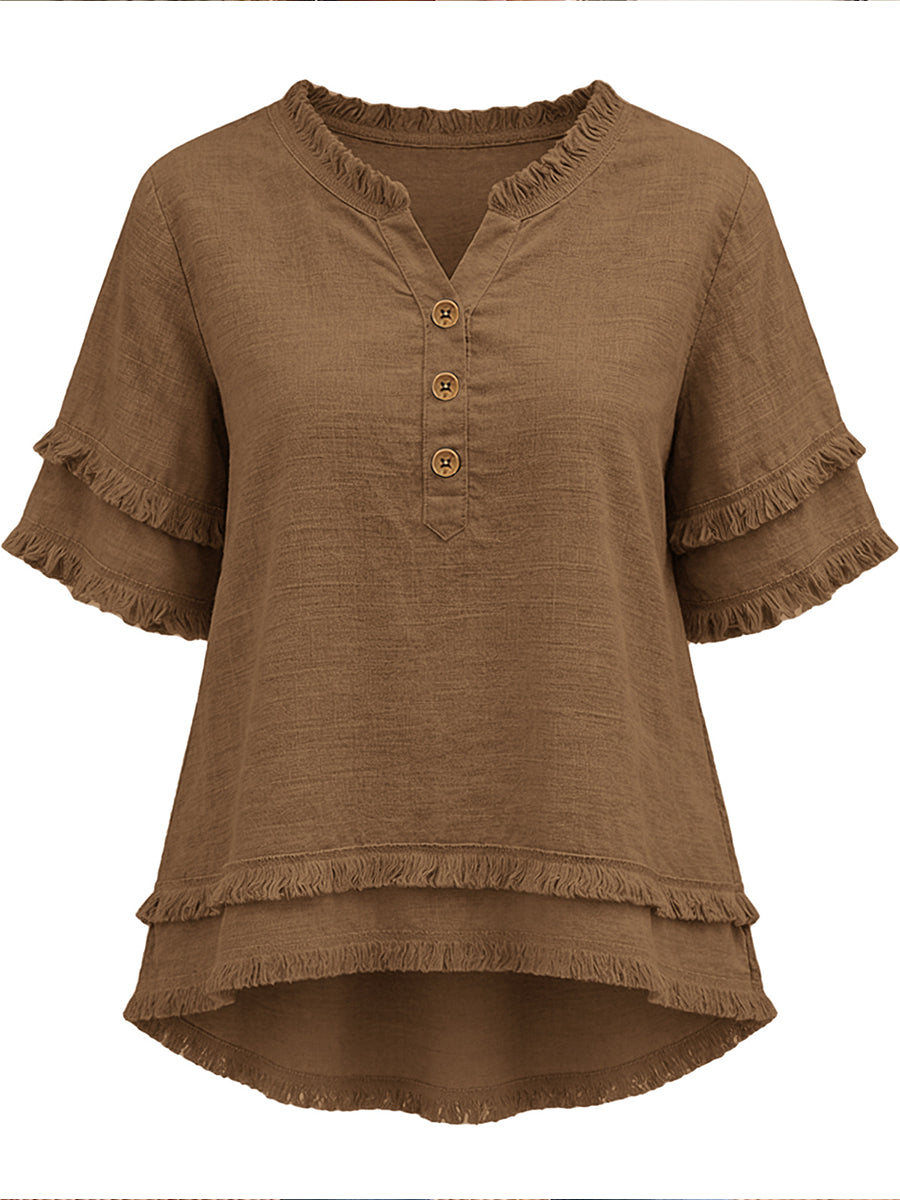 Casual Raw-edge Linen And Cotton Shirt