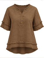 Casual Raw-edge Linen And Cotton Shirt