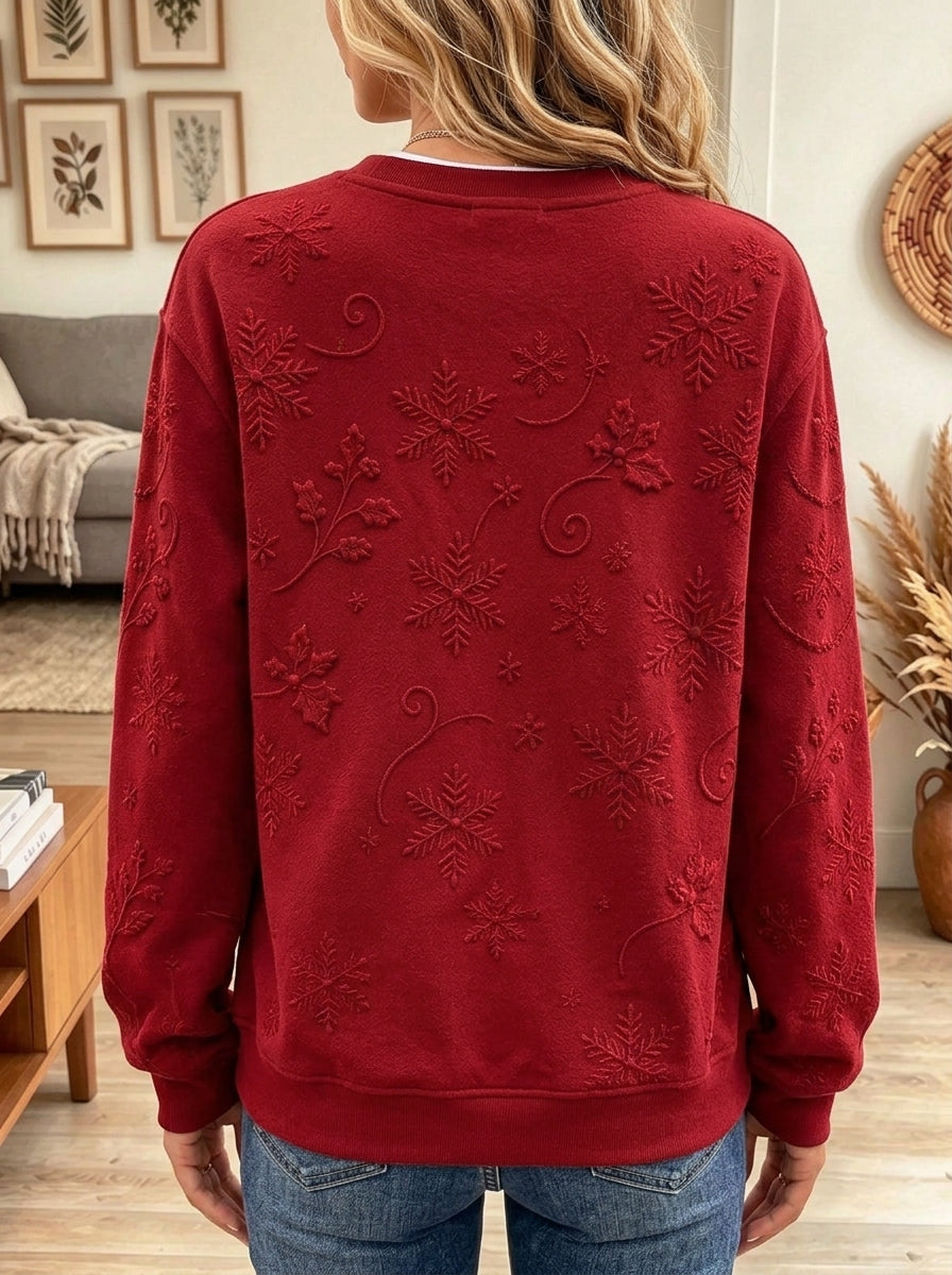Women's Christmas Tree 3D Doll & Snowflake Embroidered Print Long Sleeve Sweatshirt Top