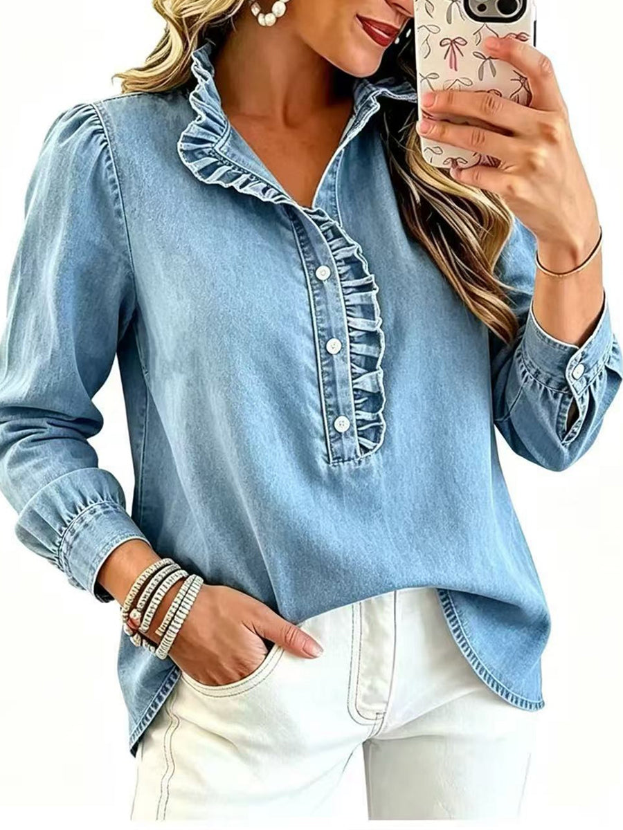 Casual Ruffled Denim Shirt