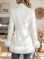 Women's Faux Fur Trim Stand Collar Coat
