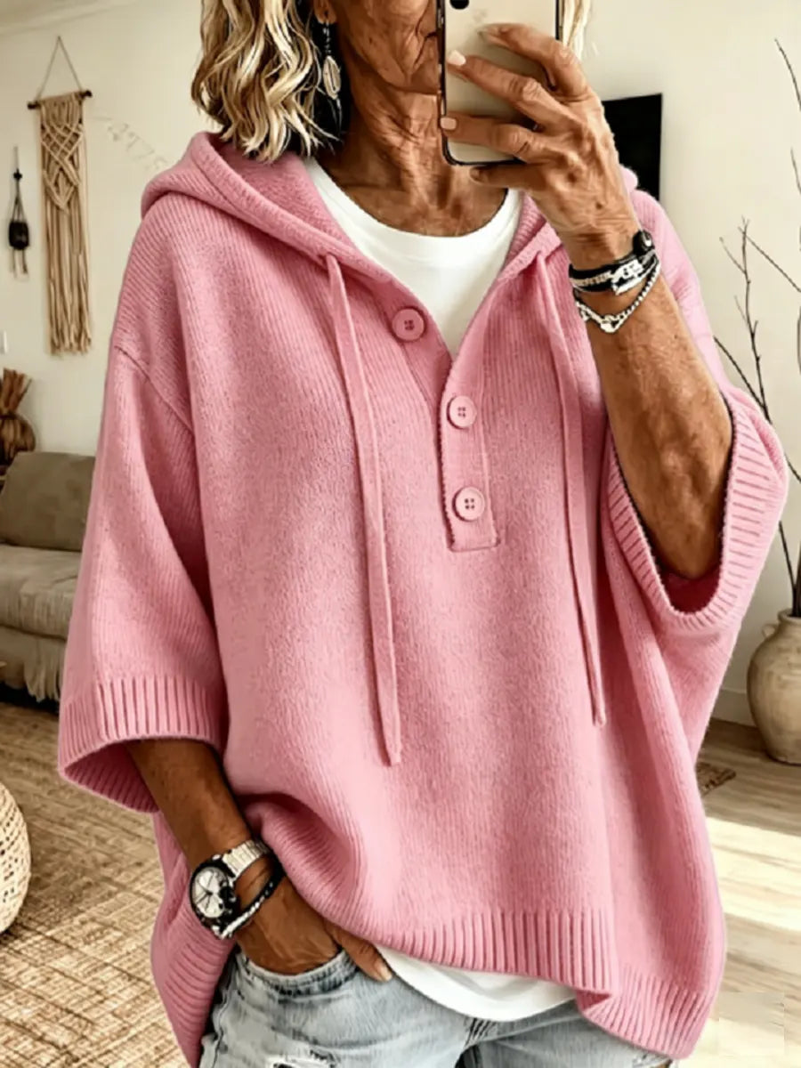 Cozy Oversized Knit Henley Hoodie