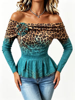 Boho Chic Bold Eopard-print Peplum Stretch Blouse