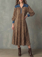 Stylish Casual Leopard Print And Denim Patchwork Dress