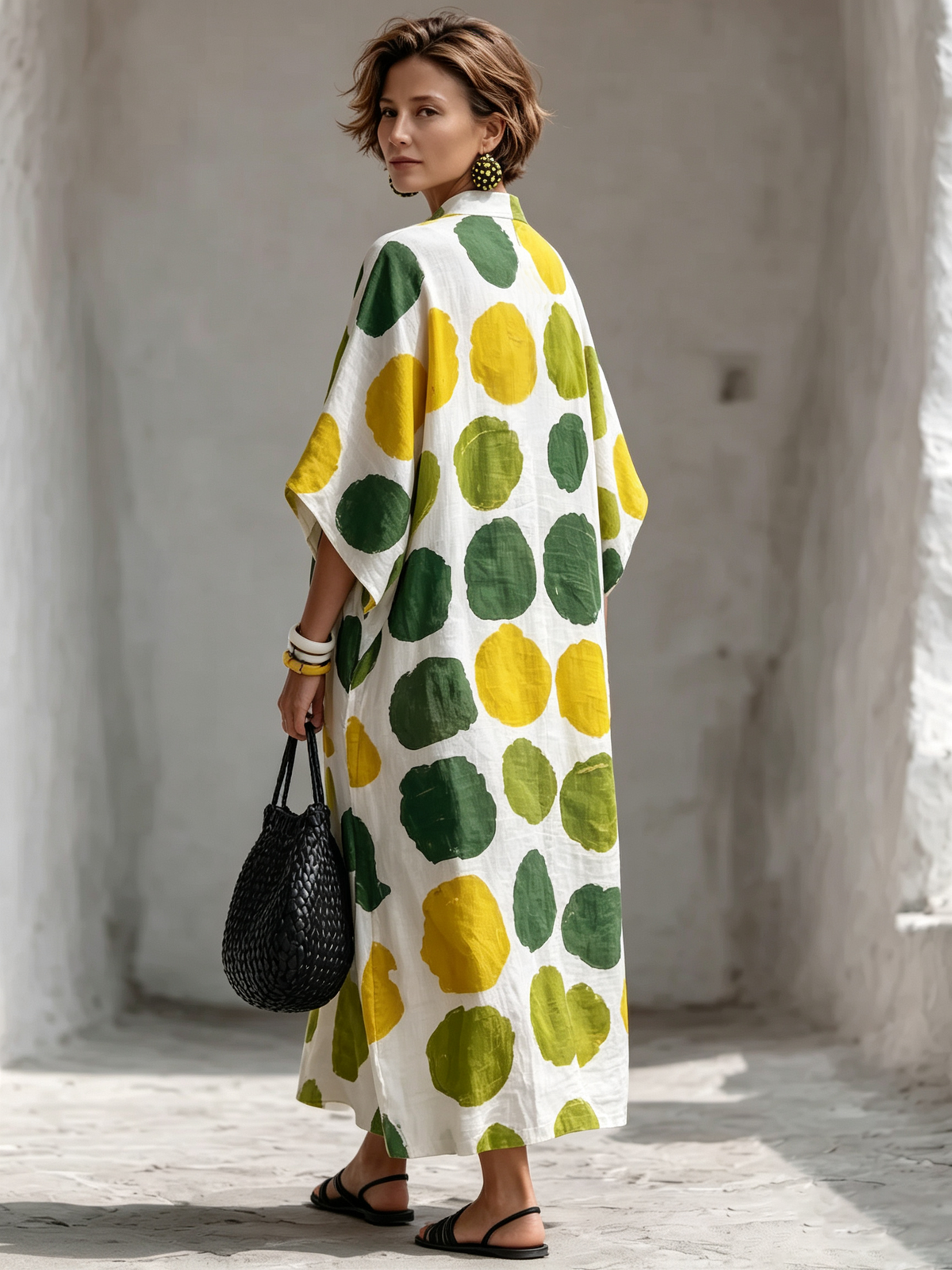 Artistic Polka-dot Cotton-linen Casual Vacation Maxi Dress