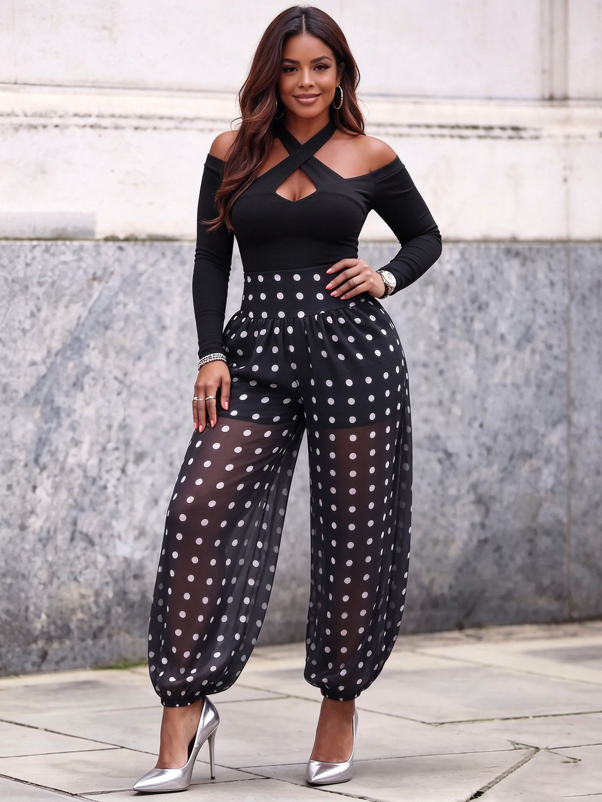 Elegant Polka-dot Sheer Trousers (lantern Pants)