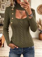 Women's Cutout Turtleneck Cable Knit Sweater