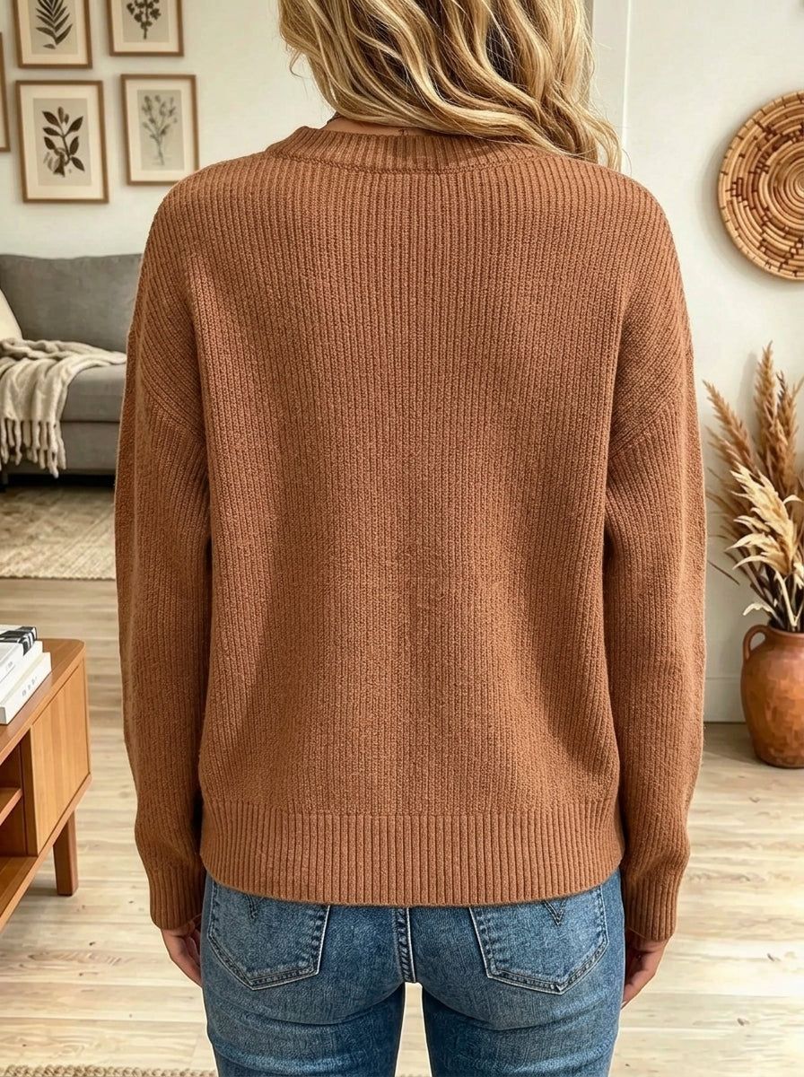 Women's Ribbed Crewneck Drop-Shoulder Knit Sweater