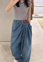 Retro Casual Asymmetrical Ruched Wide Leg Stylish Denim Pants
