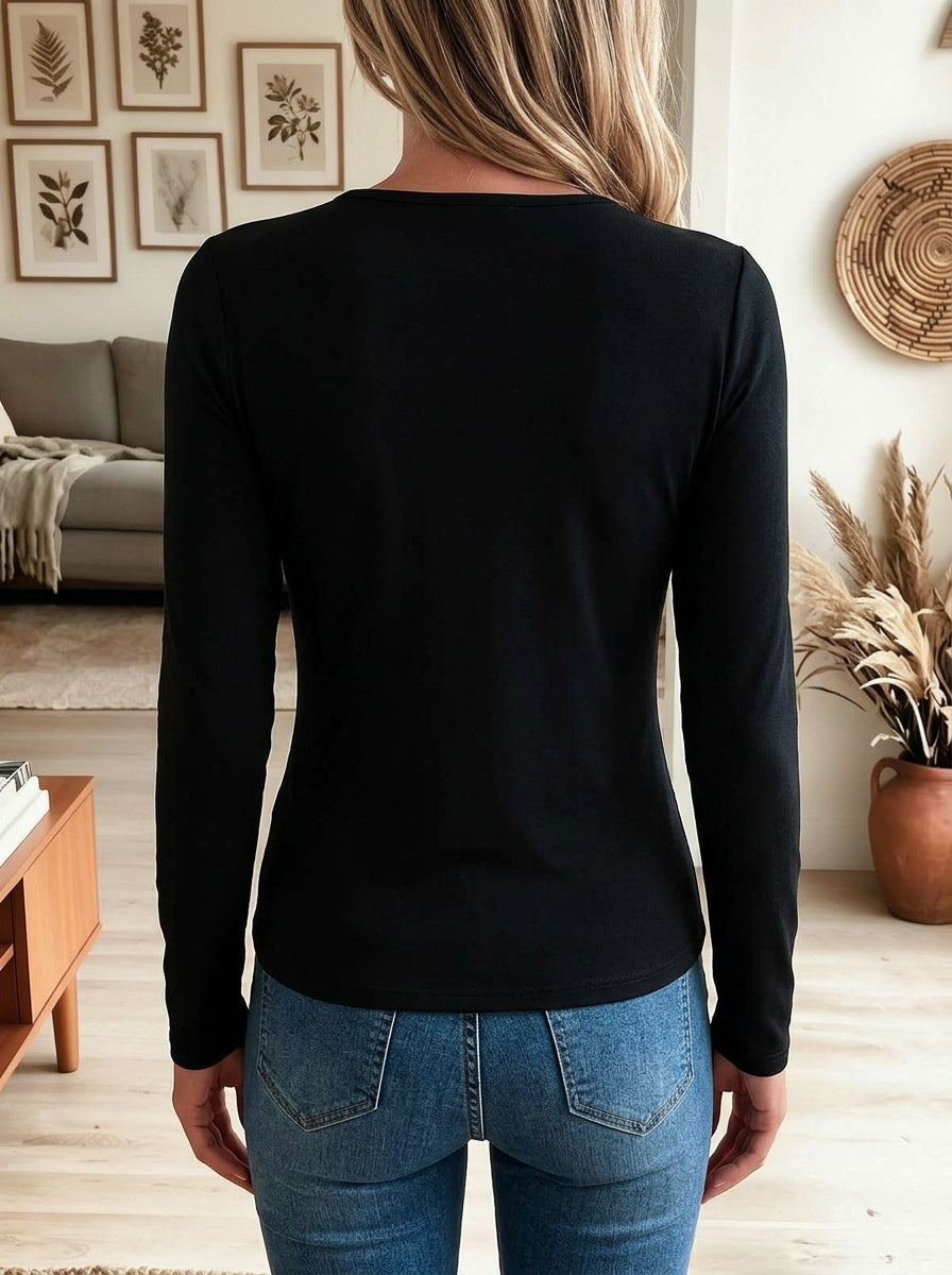 Women Black One Shoulder Cutout Ruched Long Sleeve Fitted Top