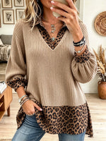 Women's Leopard Layered V-Neck Knit Sweater