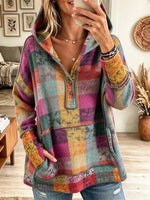 Women's Colorful Plaid Kangaroo Pocket Hoodie