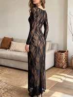 Vintage Elegant Cut-out Lace Square-neck Dress