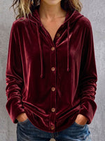 Women's Solid Color Long-sleeved Casual Loose Velvet Hooded Cardigan