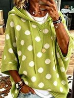 Casual Hooded Polka-dot Knit Pullover