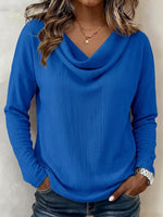 Draped Cowl Neck Textured Drop Shoulder Long Sleeve Casual Top