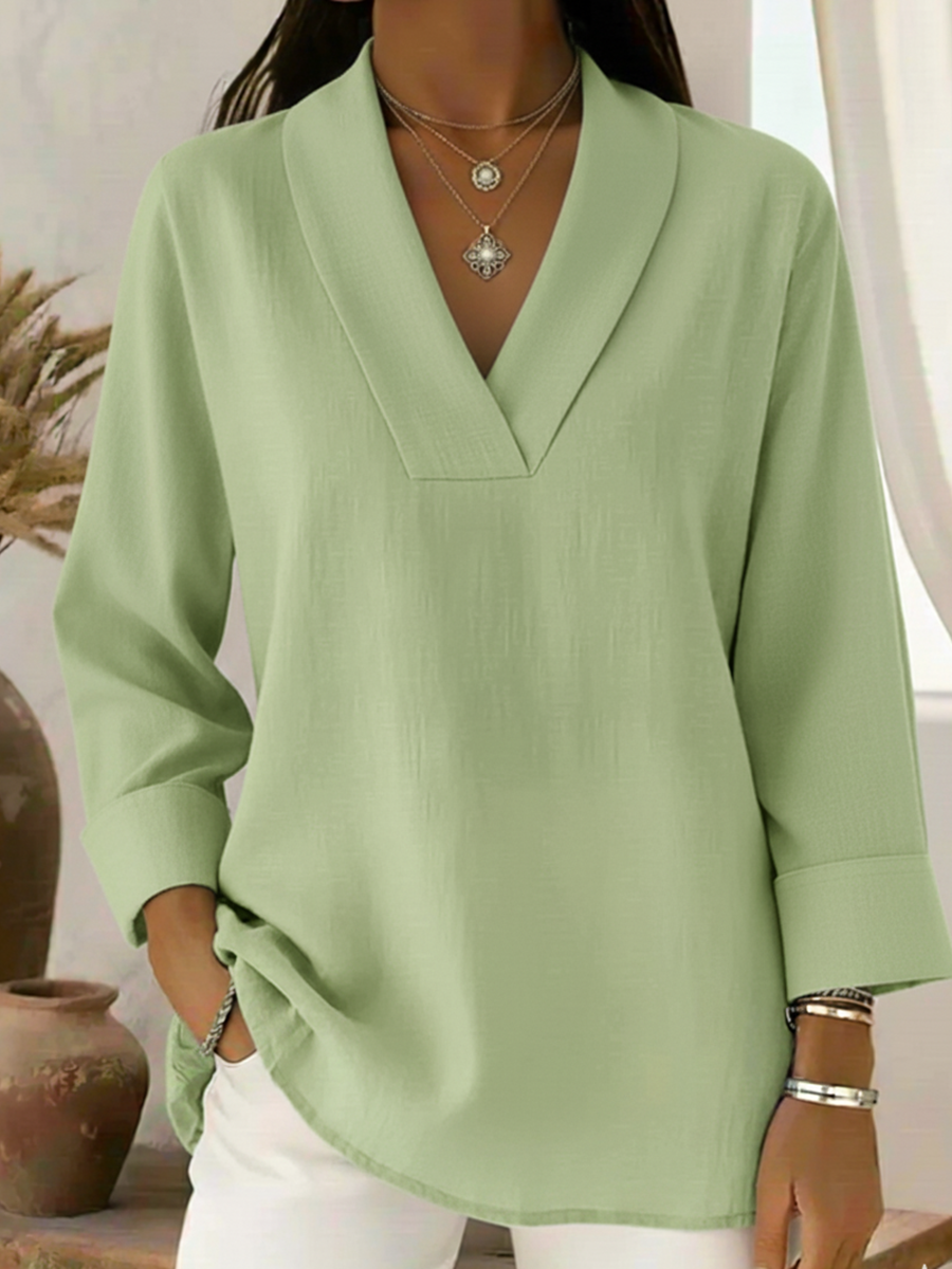 Vintage And Elegant Shawl Collar Linen Shirt