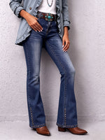 Boho Casual Bootcut Studded Stretch Flared Jeans