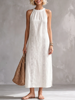 Retro Cozy Lace Minimalist Linen Dress