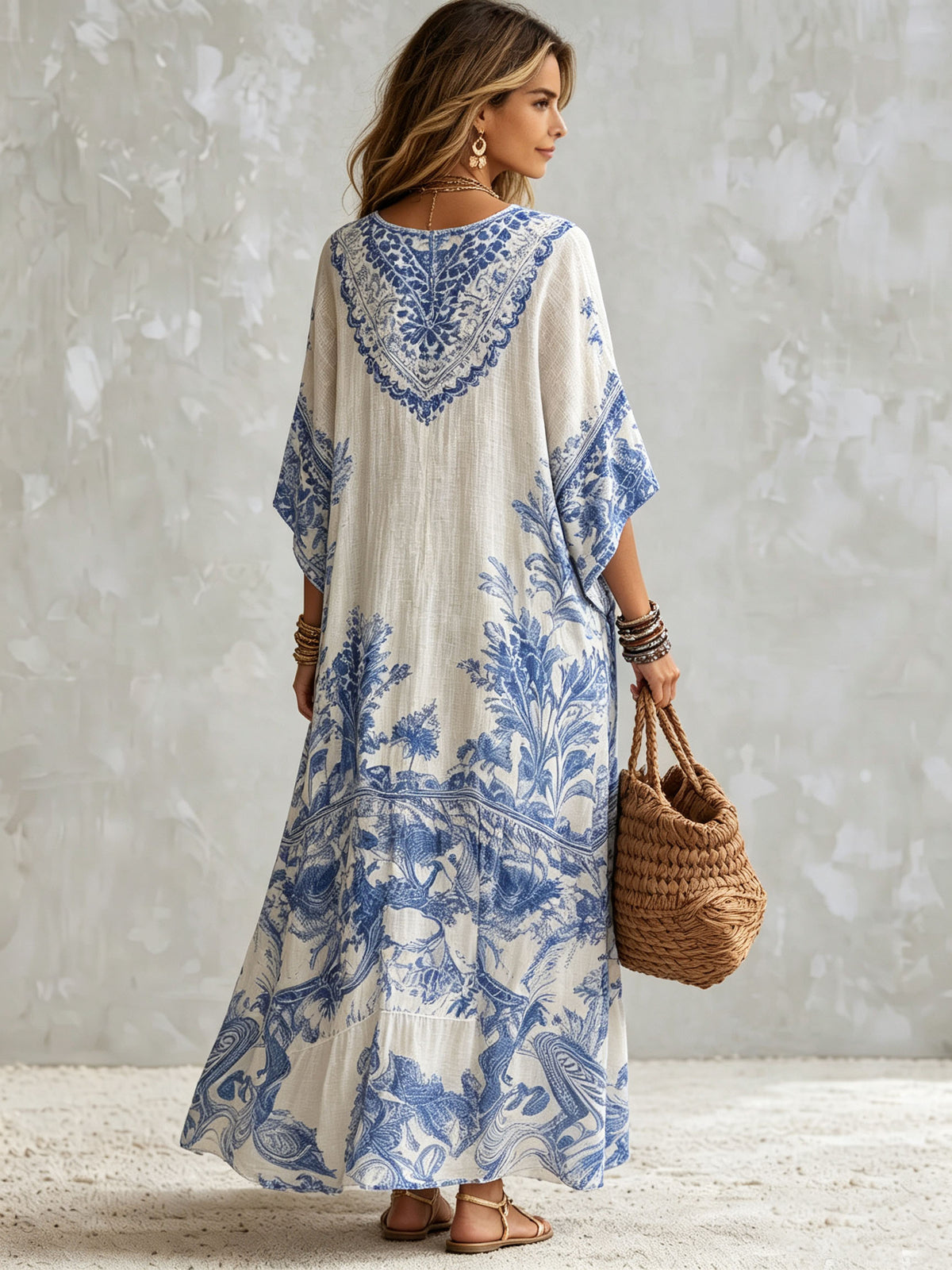 Bohemian Resort Style V-neck Cotton Dress