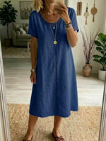 Casual Patchwork Openwork Ribbon Linen And Cotton Dress