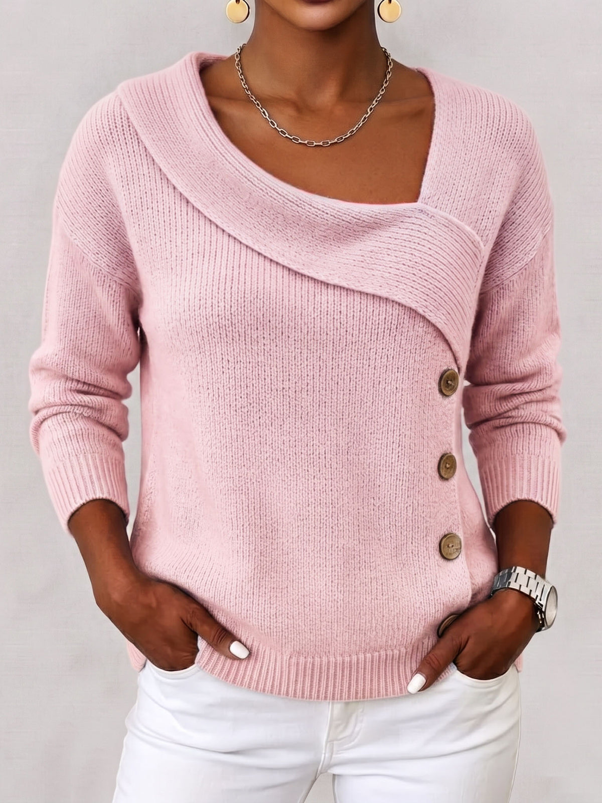 Elegant Asymmetrical Button-up Sweater