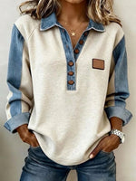 Women's Color-block Sweatshirt With Denim Collar