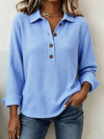 Cozy Casual Lapel Collar Waffle Knit Pullover