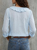 Long-sleeve V-neck Ruffled Solid-color Versatile Top