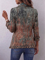 Boho-style Vintage Gradient Textured Print Ruffle Jacket