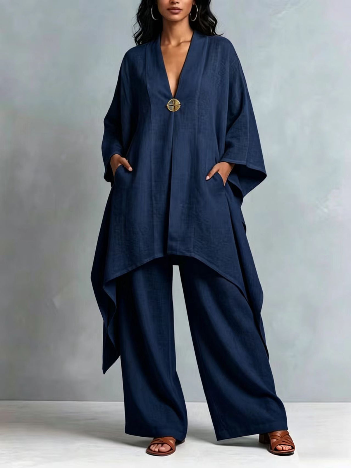 Loose And Cozy Linen-cotton Tunic And Trousers Two-piece Set
