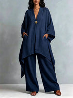 Loose And Cozy Linen-cotton Tunic And Trousers Two-piece Set