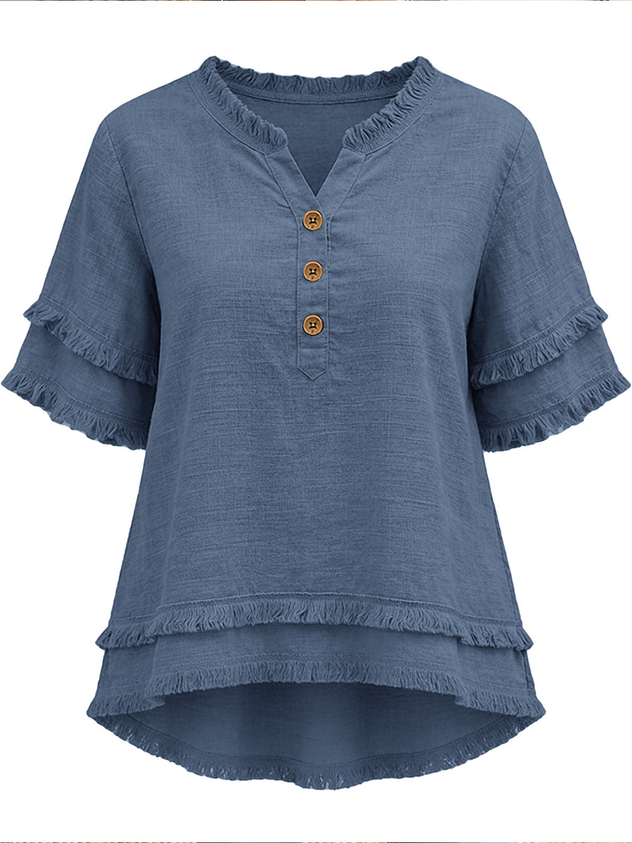 Casual Raw-edge Linen And Cotton Shirt