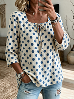 Women's square neck tie-up retro polka dot loose 3/4 sleeve top
