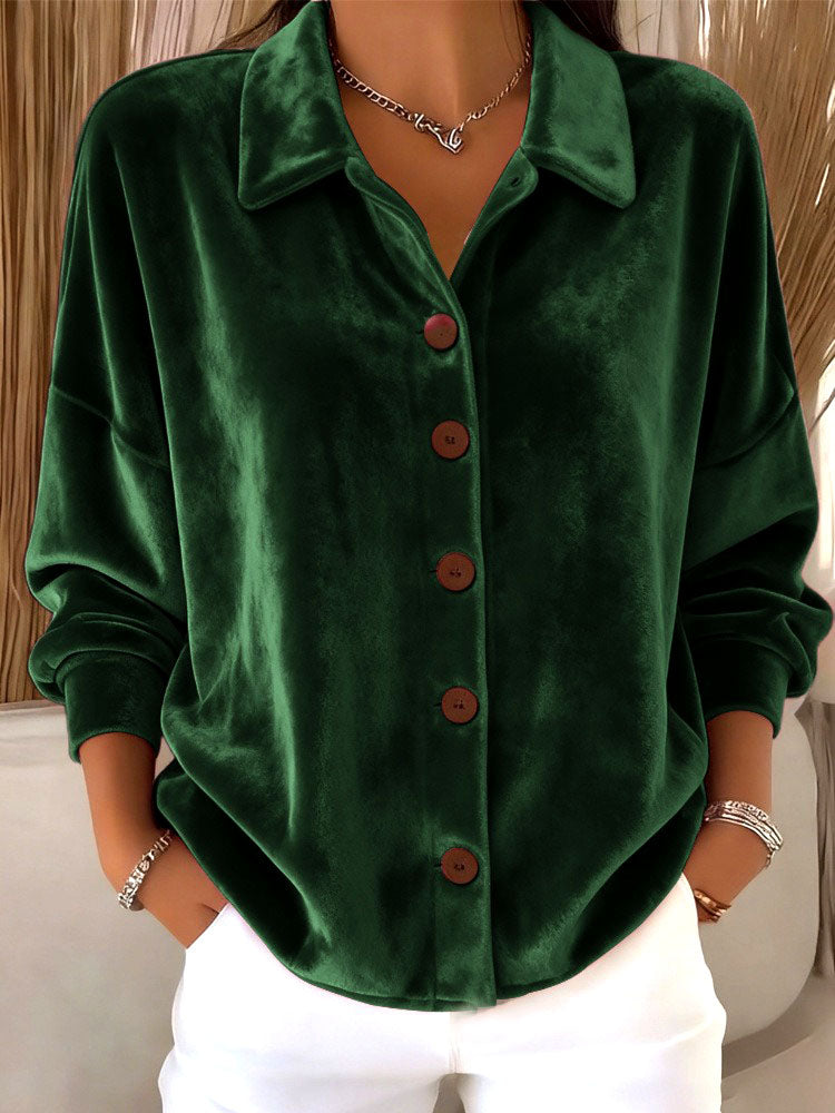 Chic Vintage Velvet Button-up Shirt