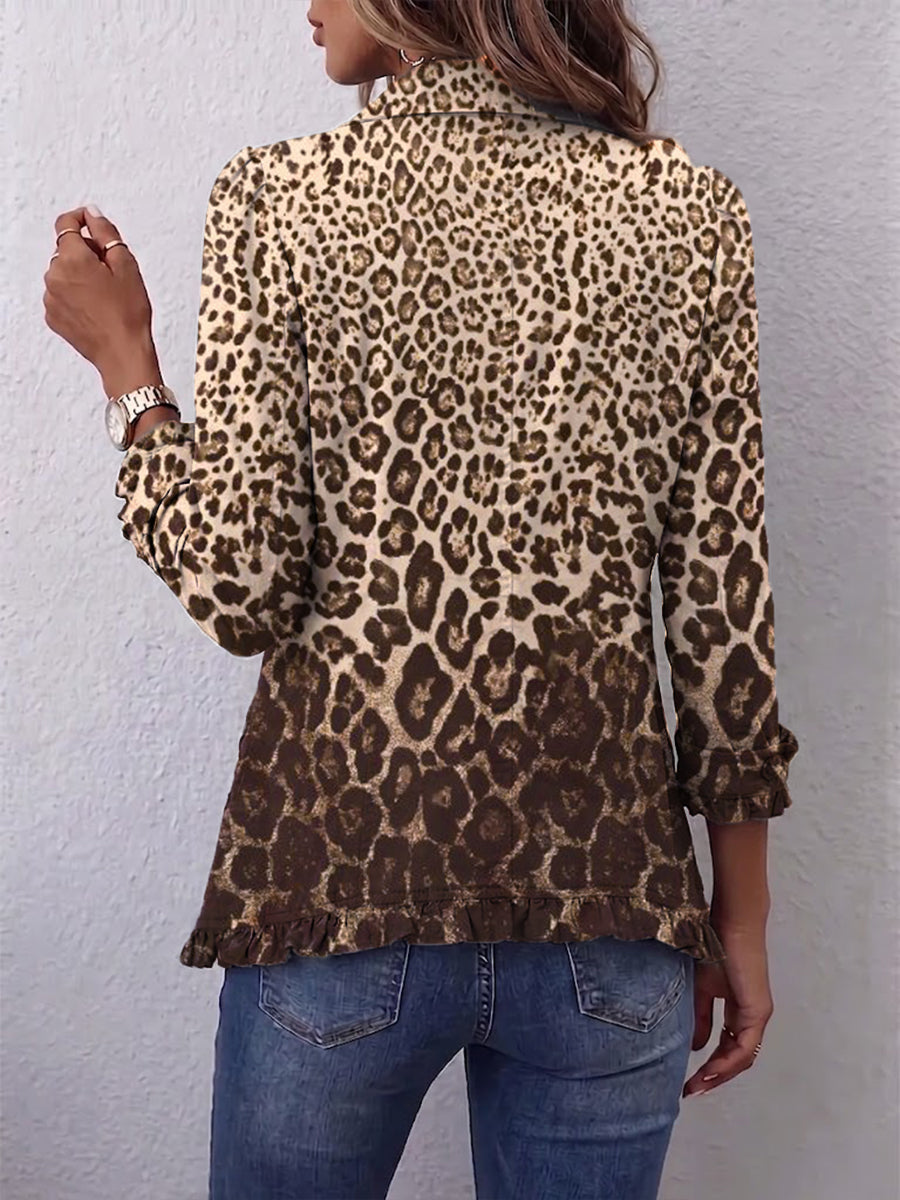 Leopard-print Ruffled Linen And Cotton Jacket