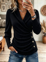 Women's Draped Shawl Collar Ruched Button Top