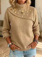 Asymmetrical Gold Sequin Collar Knit Sweater
