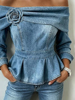 Chic Off-shoulder Denim Peplum Top