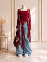 Cozy Stretch Mesh Ribbon Top
