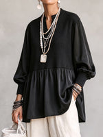 Elegant Mixed-Media Ribbed Peplum Tunic