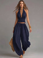 Sexy Boho Halter Top & Wide-leg Pants Two-piece Set
