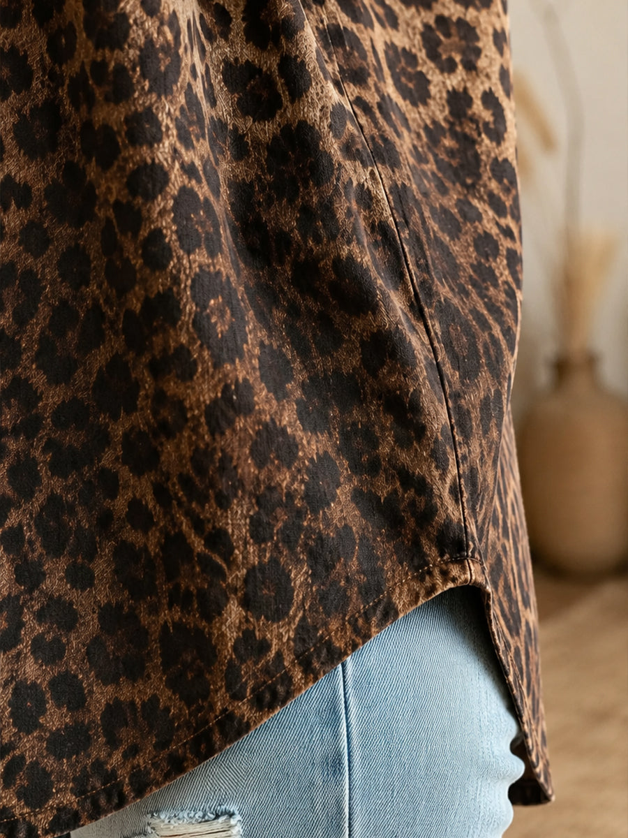 Women's Boho Gradient Leopard Print Blouse